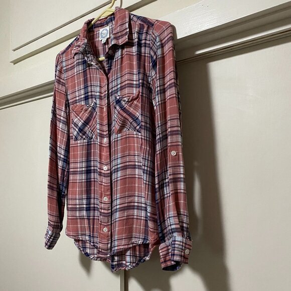 Blue Rain long sleeve mauve, navy & white plaid, button down shirt, size S - Picture 5 of 10